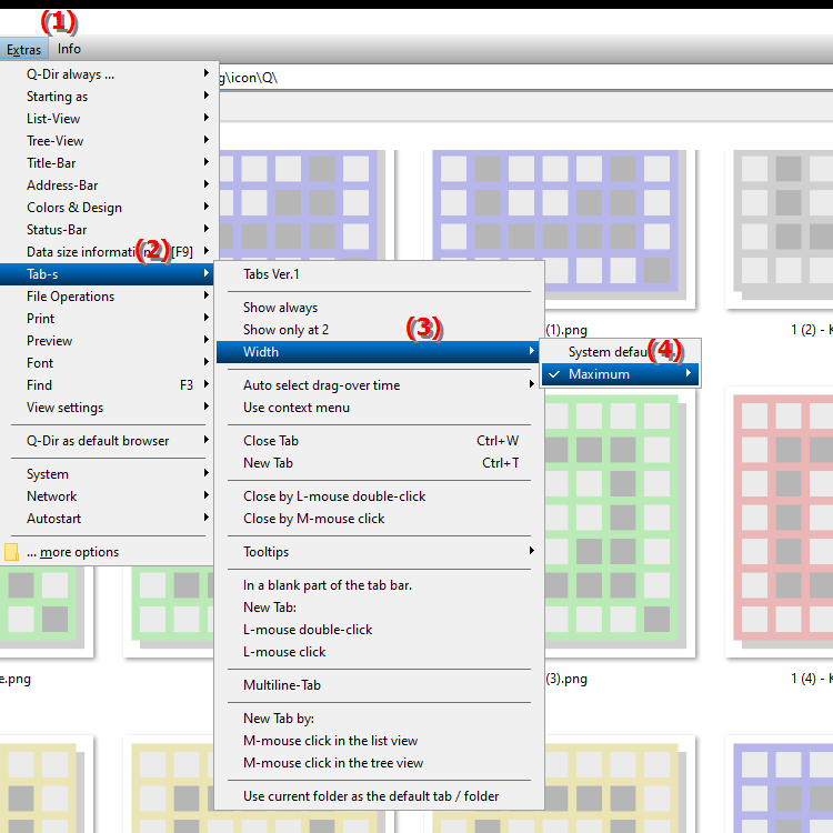 What is the setting for the maximum tab width in File Explorer